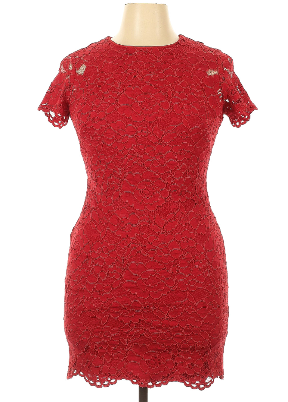 Lauren Ralph Lauren Red Cocktail Dress Floral Lace Preppy Black Label Sz L